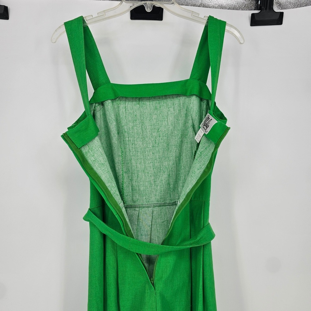 Vintage 60s Malia Honolulu Hawaiian Sundress 10 Green Tulip Border Belted Resort - Picture 10 of 15